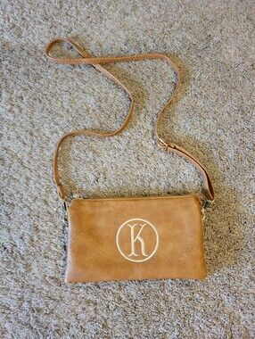 Jen & Co Crossbody Purse Vegan Leather Embroidered With Letter K Used
